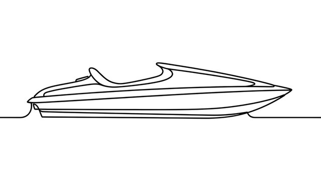 Speedboat line art illustration on white background.