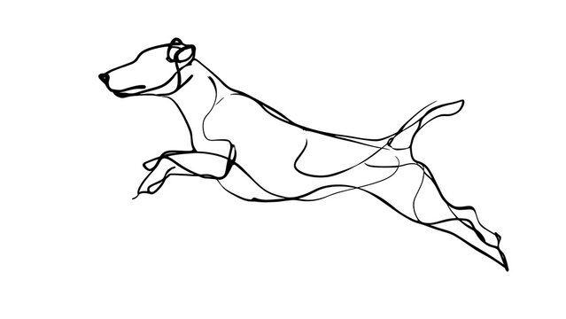 white background minimalist line art dog running.