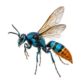 Bright yellow and black wasp insect flying