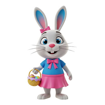 Cartoon bunny holding colorful easter basket