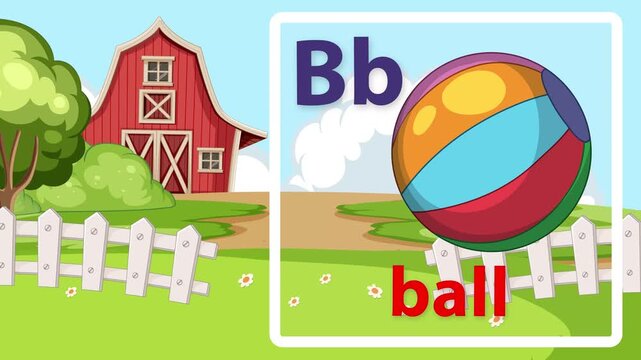 Educational Alphabet Animation Featuring Letter B and a Colorful Ball