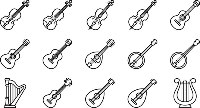 Collection of String Musical Instruments Vector Icons