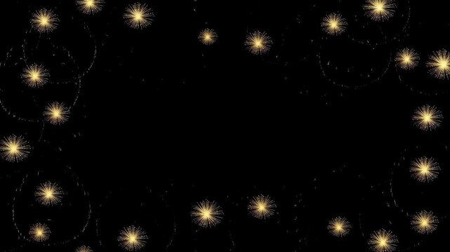 Firework Burst Frame Black Background Celebration Night Sky Abstract Border Festive Sparkle Light