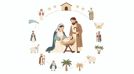 Naklejka premium nativity scene, mary and joseph with baby jesus