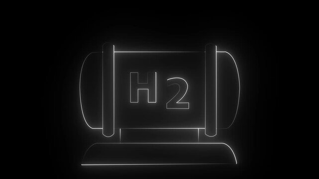 glowing neon Hydrogen gas tank icon isolated on black background. 4k animation motion graphics video.