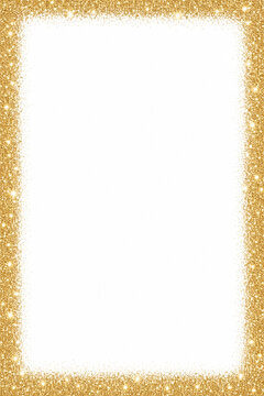 Gold glitter border frame on white background, portrait
