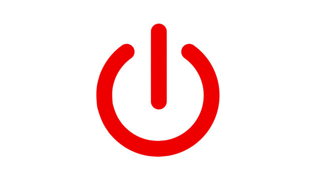 A red power button icon on a transparent background. Its simple, bold design signifies start or stop functions. Ideal for technology, electronics, or user interface themes. The minimalist style suits 