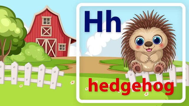 Educational Alphabet Animation Featuring Letter H and a Cartoon Hedgehog