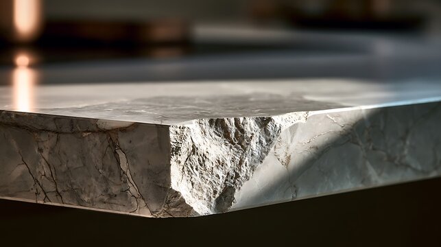 Close up of a raw natural stone countertop edge.