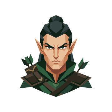 Low Poly Vector Illustration of a Fantasy Elf Archer Icon Portrait