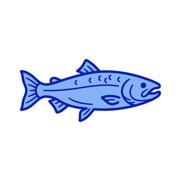 Blue Fish Swimming Ocean Vector Illustration Icon Isolated Side View on White Background