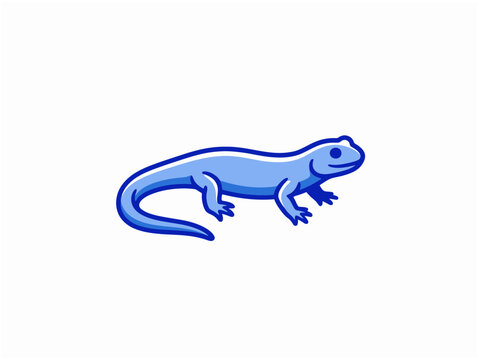 Blue Salamander Lizard Crawling Isolated Vector Illustration Icon on White Background Side View