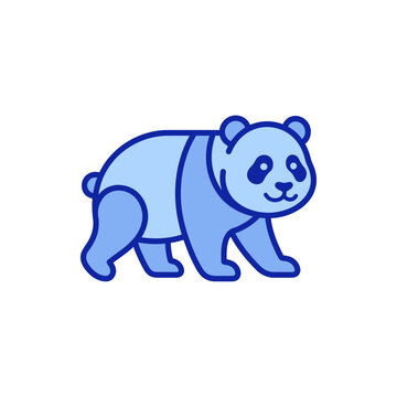 A minimalist blue icon illustration featuring a cute panda bear side profile for graphic design and digital projects