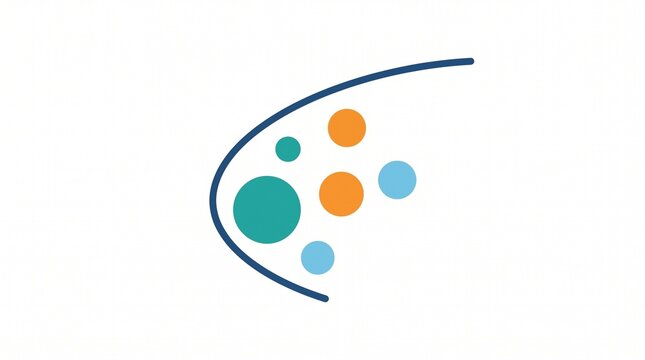 Abstract hyperbolic curve icon. Modern graphic symbol with colorful circles on white.