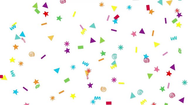 Colorful Mixed Geometric Confetti Falling Against a White Background