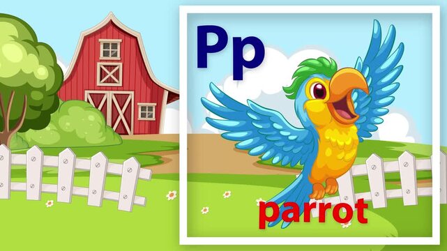 Educational Alphabet Animation Featuring Letter P and a Cartoon Parrot