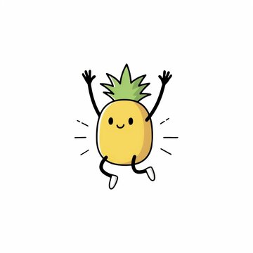 Cute cartoon pineapple character jumping with joy isolated on white background