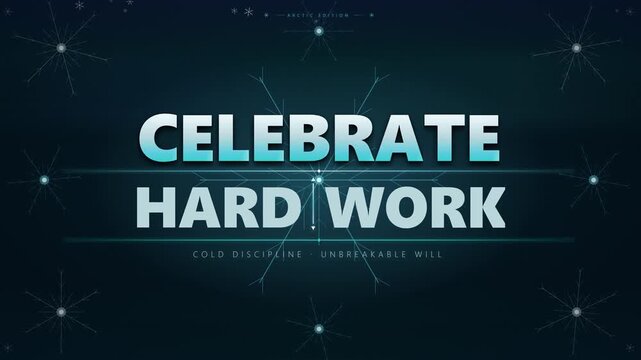 Animated title card with text Celebrate Hard Work and glowing geometric shapes on dark background