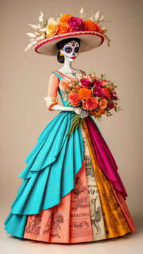Catrina mexicana, catrina artesanal, catrina de papel, escultura de papel, arte en papel, papel crep&eacute;, papel plegado, dise&ntilde;o en papel, vestido de papel, vestido escult&oacute;rico, moda de papel, alta costur