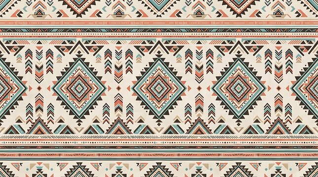 Seamless aztec pattern with geometric shapes and tribal motifs