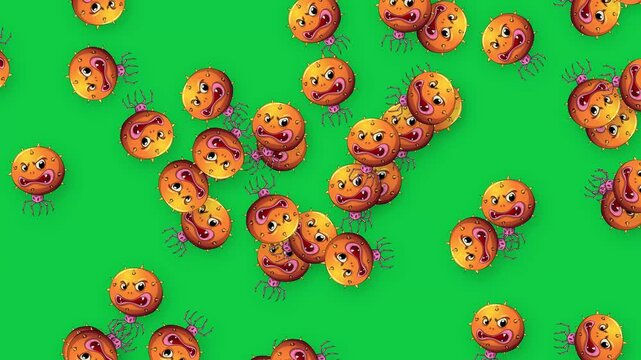 Cartoon Microbes and Bacteria Falling Against a Green Screen Background