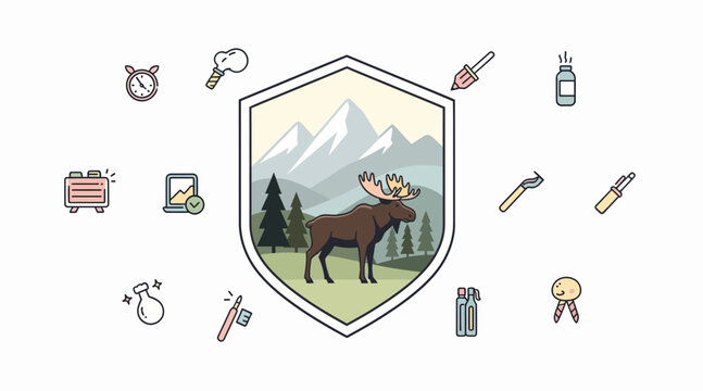 moose standing in front of mountain range and trees