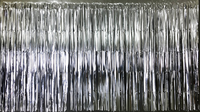 Silver Foil Fringe Curtain Background for Celebrations and Events