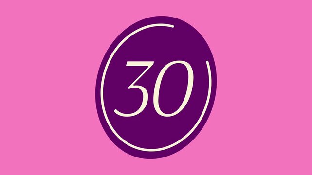 35 second countdown timer with cream number inside purple circle on pink background ideal for presentations, classrooms, and time management