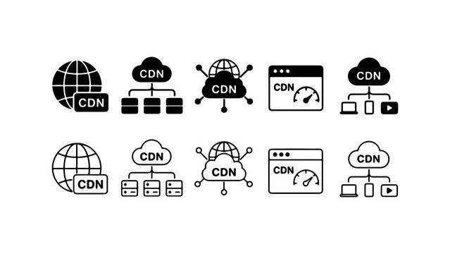 CDN Icon Set in Silhouette and Outline Styles