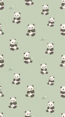 Obraz premium Cute Panda Pattern on Soft Green Background Design