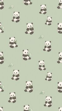 Cute Panda Pattern on Soft Green Background Design