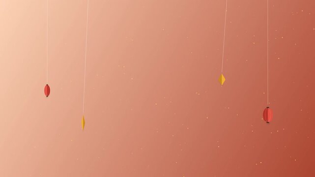 Warm peach gradient background with hanging red and yellow papercraft lanterns swaying gently. This seamless motion graphic loop is perfect for autumn and festival greeting cards.