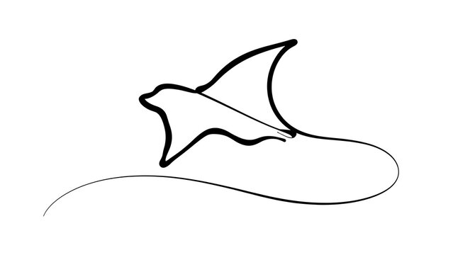 Minimalist manta ray line art white background.