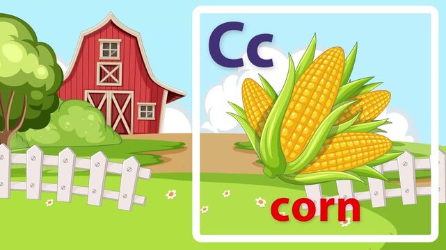 Educational Alphabet Animation for Letter C with Corn and Farm Background