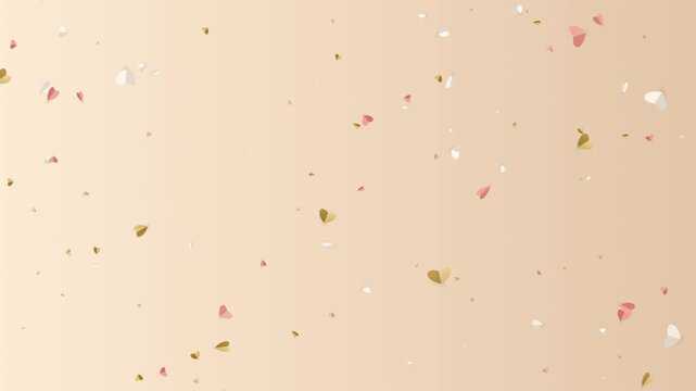 Soft vintage beige background with falling folded paper hearts. This beautiful seamless motion graphic loop is perfect for romantic wedding and Valentine's Day presentations.