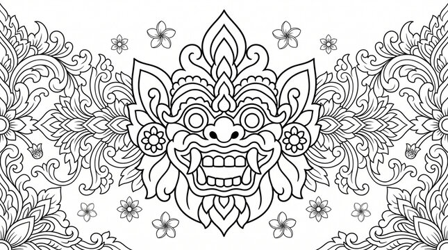 Balinese Barong Monoline