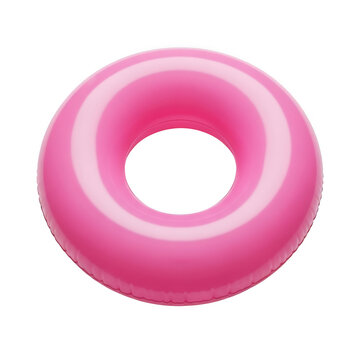 Pink swimming pool float ring for summer water fun isolated on transparent background