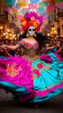 catrina mexicana, catrina bailando, catrina colorida, D&iacute;a de Muertos, d&iacute;a de muertos, calavera mexicana, reina de los muertos, maquillaje de catrina, cultura mexicana, tradici&oacute;n mexicana, folclor mexi