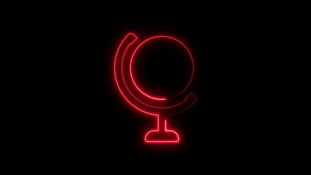 Glowing red neon silhouette of a desktop globe on a stand