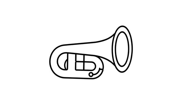 Black and white line art tuba on white background.