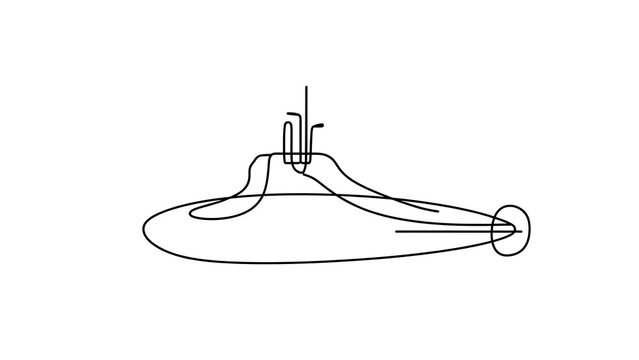 Simple black line art submarine white background.