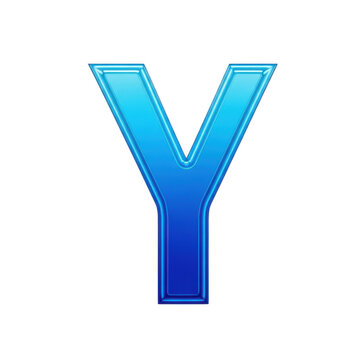 Glossy blue letter y with a shiny gradient effect isolated on transparent background