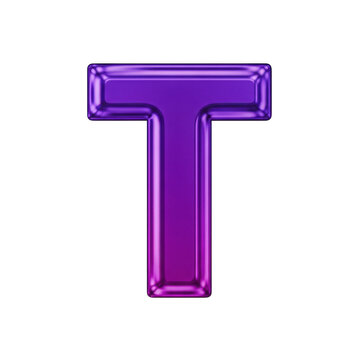 Shiny purple letter t with a smooth glossy gradient effect isolated on transparent background