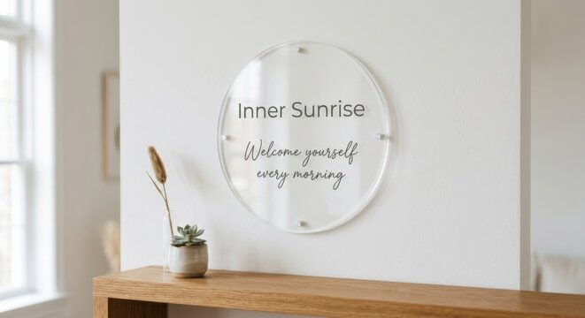 Circular Acrylic Sign with Inspirational Message for Welcoming Mornings