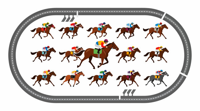 Horse racing track with horses and jockeys