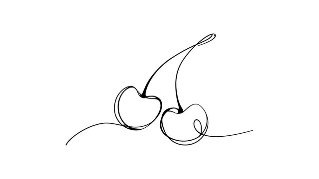 Minimalist line art cherries on white background.