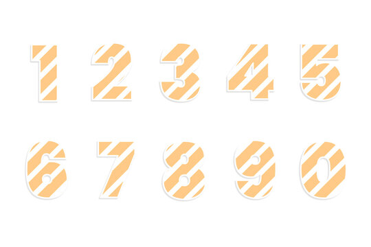 Striped png number 0-9 set cute candy cane typography lettering