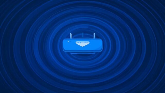 Digital Wireless Router Broadcasting Internet Signal Waves in Abstract Blue Cyberspace.