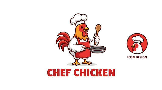 Elegant rooster chef illustration featuring a white toque hat on a stylized bird mascot, professional vector design isolated on a clean white background for modern culinary branding concepts.