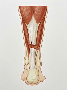 The anatomy of tendons and ligaments in the knee and shoulder. It highlights areas affected by tendon rupture relevant to sports medicine.